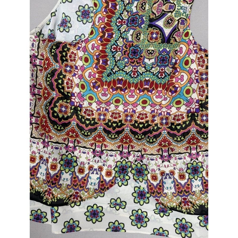 Bila Tank Top Women's Medium Blue‎ Green Floral Boho High Low Hem Hippie Resort - Picture 9 of 10